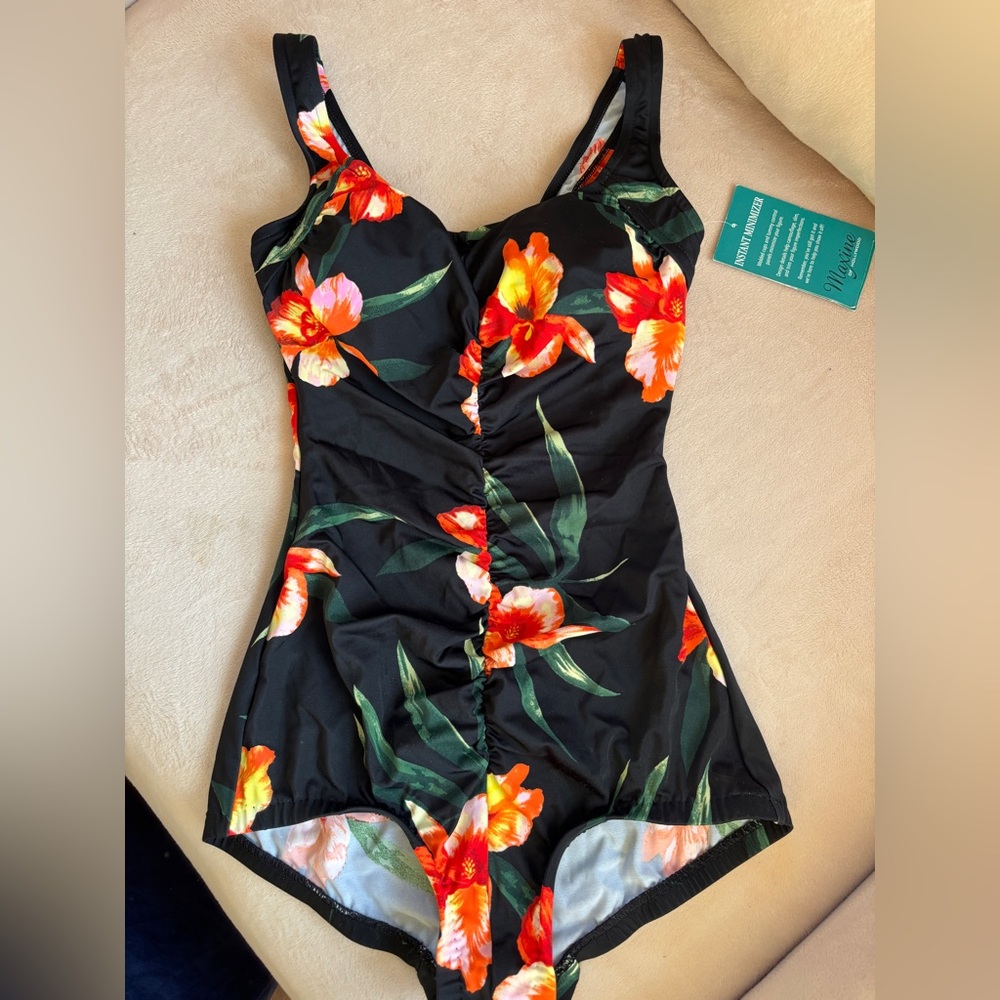 Maxine of Hollywood Black Floral One Piece